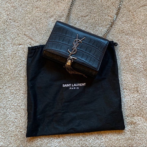 Yves Saint Laurent Handbags - YSL Small Croc-Embossed Tassel Shoulder Bag